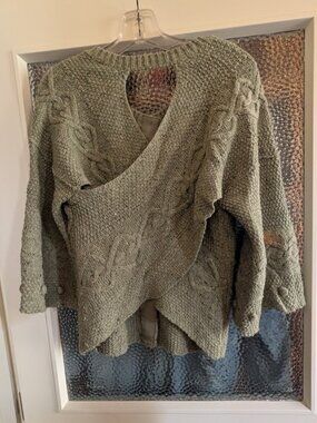 SWEATER - Anthropologie Crossback Cable Cardigan Sweater Sz M Heather Sage Green